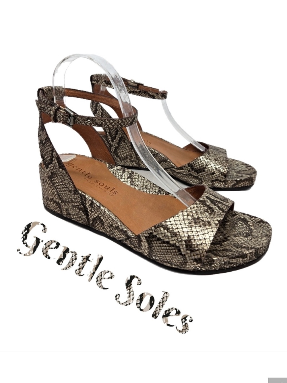 Gentle Soles Women's Sz 8M Giselle Ankle Strap Sandels Metallic Snake Embossed